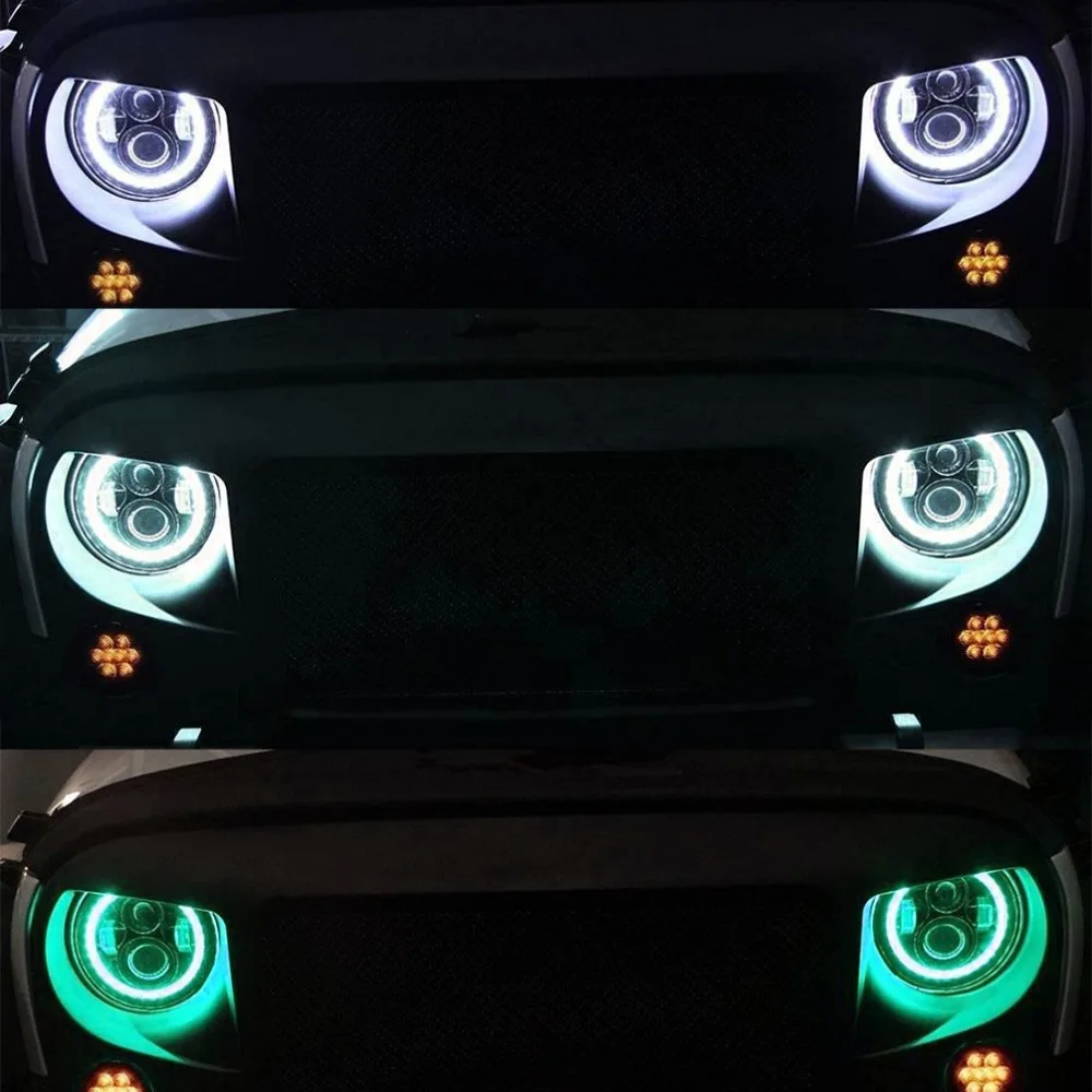 7 дюймовая светодиодная фара Bluetooth RGB Halo для Jeep Wrangler Jk круглая Hummer H1 Land Rover Defender