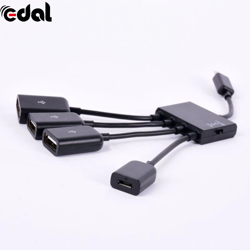 4 in1 Micro USB OTG Hub адаптер кабель для зарядки Черный Android кабели мобильного телефона