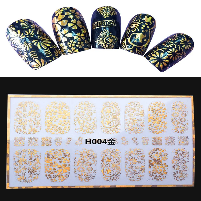 Голографические клеющиеся обертки для ногтей лазерные 3d наклейки Золотой цветок