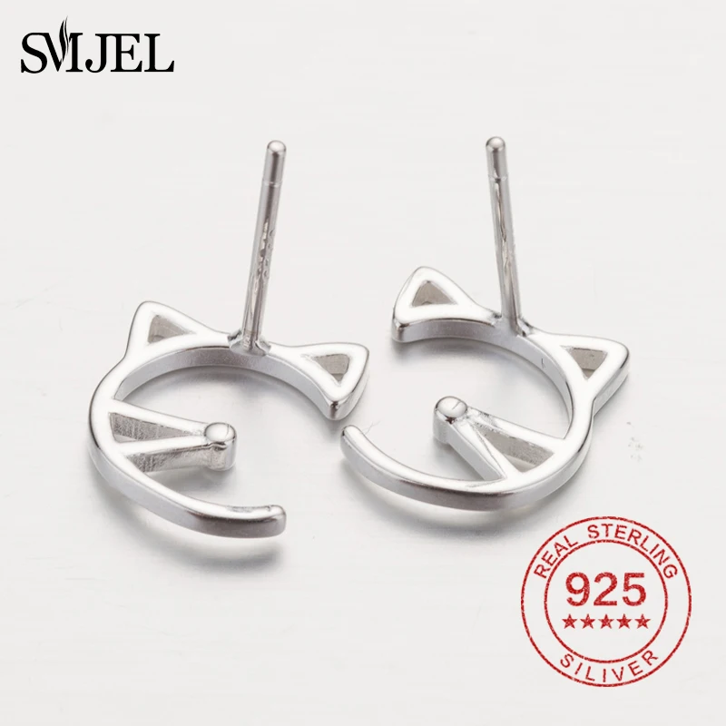 SMJEL 925 серебряные серьги для женщин милые сережки кошки корейский стиль девушки ювелирные изделия Женский Серьга-гвоздик для пирсинга
