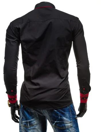 2017 Новый бренд ленты манжеты контрастного цвета мужские рубашки с длинным