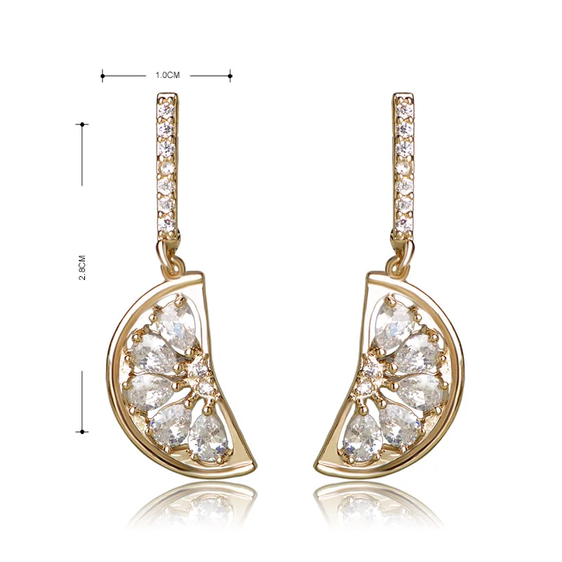 FUNMOR Fan Lemon Shape Copper Dangle Earrings Yellow CZ Zircon Fruit Earring For Women Girls Dance Party Ear Jewelry Oorbellen | Украшения