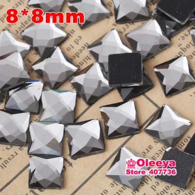 black diamond 8x8 мм 100 шт цвета квадратные стеклянные узоры HotFix Стразы плоское основание, тепловое крепление стразы из хрустального стекла горячей фиксации Стразы Y0271 - Цвет: black diamond