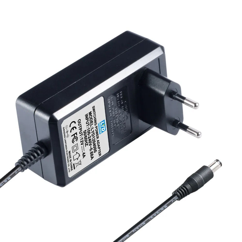 US EU UK 48W адаптер переключения 12V 4A питания для электрического оборудования черный