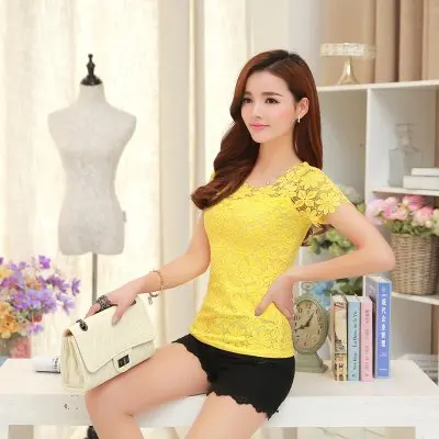 yellow BOBOKATEER Кружевная футболка женская футболка camiseta feminina футболки женские летние топы 5XL размера плюс футболка женская футболка - Цвет: yellow