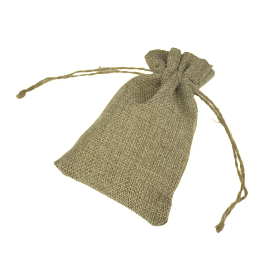 

9x12cm 10pcs/lot Natural Burlap Hessia Jute Drawstring Gift Packaging Bags Jewelry Pouches DIY Home Wedding Party Drop Shipping