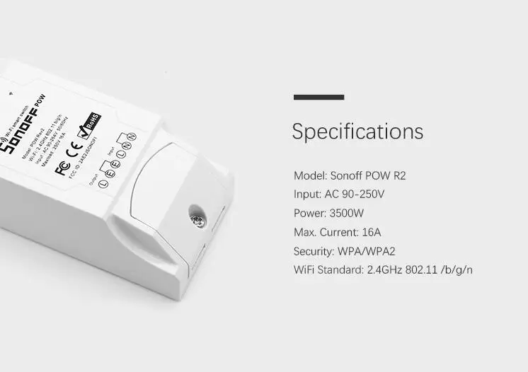 Sonoff Pow R2, Itead беспроводной Wi-Fi Переключатель ВКЛ/ВЫКЛ 16A с измерением энергопотребления в реальном времени Ватт метр Умный домашний модуль
