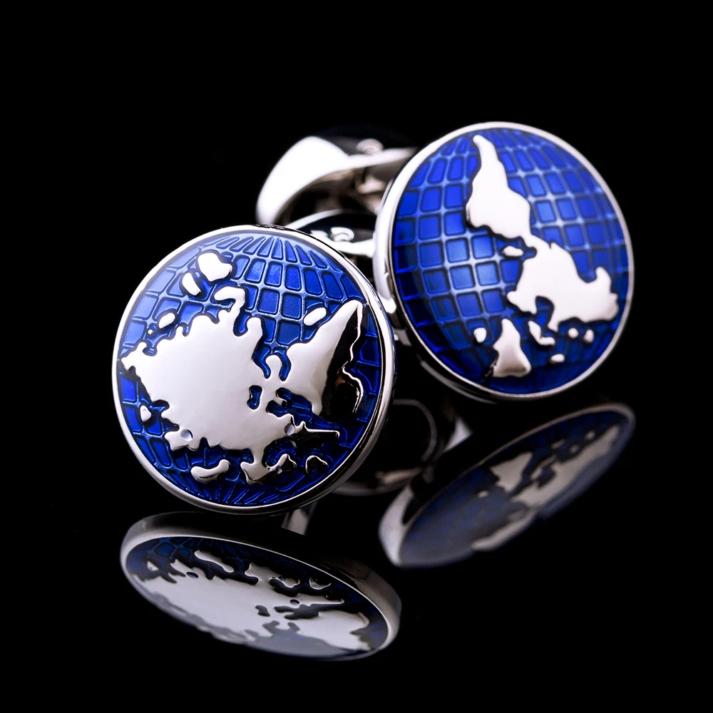 

KFLK jewelry in 2020 new product for men's shirts cufflinks blue map button high quality brand luxury wedding men free shipping