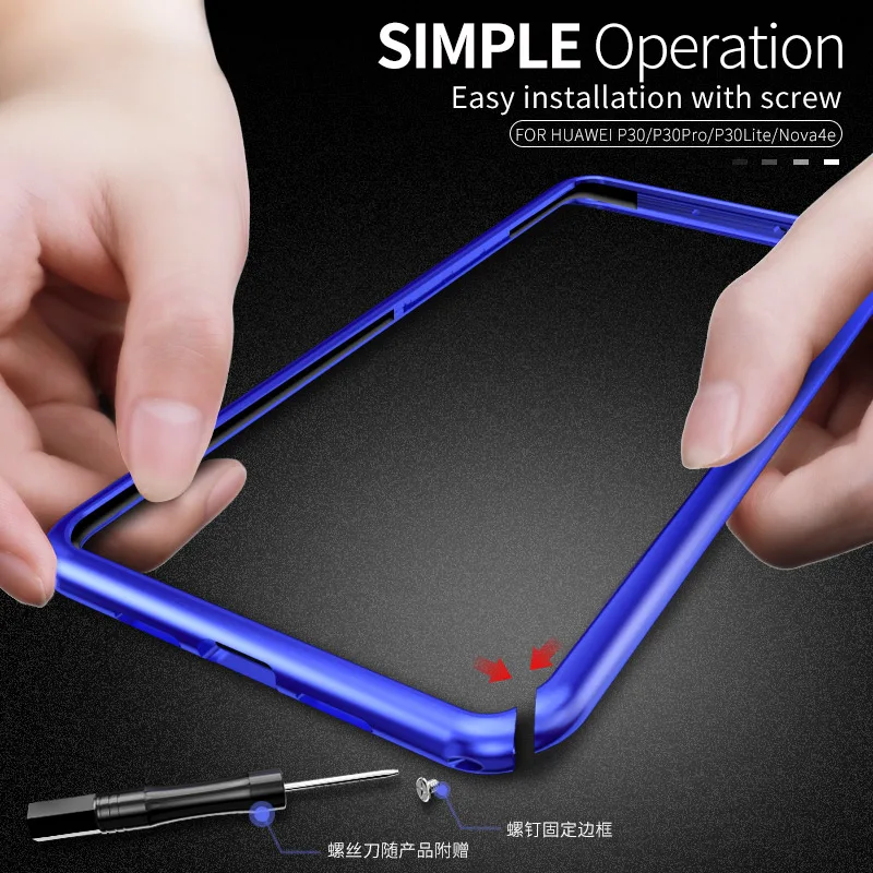 Luxury Metal Bumper Case for Huawei P30 Pro Aluminum Frame Tempered Glass Back Cover For Lite | Мобильные телефоны и