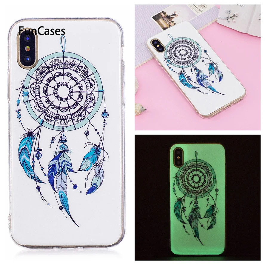 Светящиеся чехол для iPhone X 6 6s плюс Чехол Мягкий ТПУ светящийся в темноте тонкий