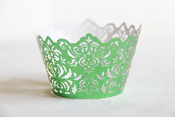

Бесплатная доставка, зеленые королевские кружевные свадебные обертки для кексов, бумажные мини-чашки для кексов яркого цвета