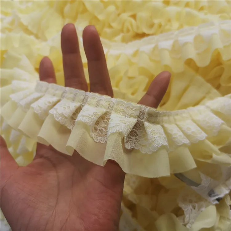 5 см в ширину, роскошное 3D Плиссированное шифоновое кружевное платье с вышивкой, Кружевная аппликация с рюшами, платье для самостоятельного шитья, гипюровое украшение, 9 цветов