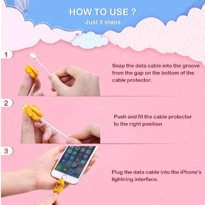 Милая защита кабеля в виде животного для iphone usb органайзер держатель провода