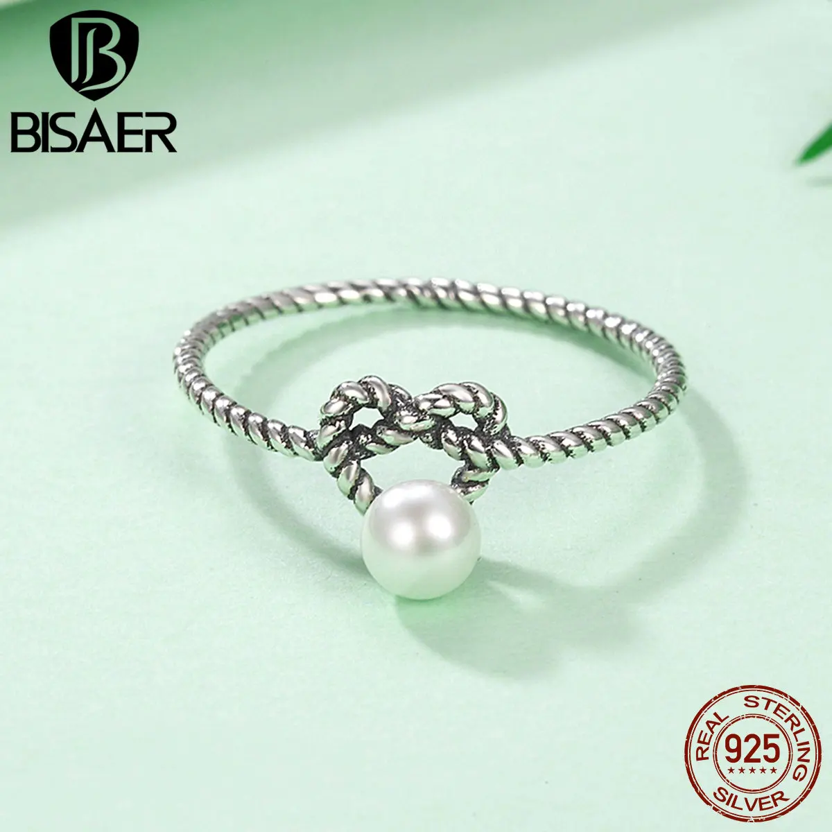 BISAER 925 пробы Серебряное кольцо на палец с узлом в виде сердца для женщин, модные подлинные оригинальные ювелирные изделия, подарок ECR163