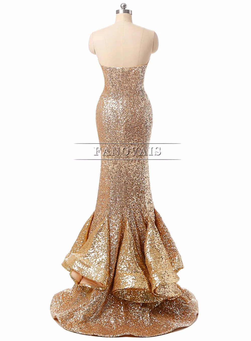 Женское вечернее платье с юбкой годе длинное блестками и многоярусным низом