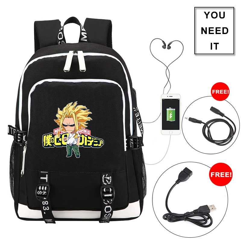 Высокое качество My Hero Academy школьная сумка аниме рюкзак для путешествий usb зарядка Рюкзак для ноутбука Bakugou костюм кацуки для косплея сумки Rugzak