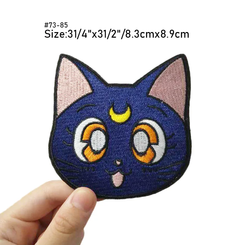 Sailor Moon Usagi's Carillion Luna Cat Face Diamond bow logo Time Key Japanese Anime Cartoon patch clothes Costume Embroidered - Цвет: Безникелевый белый