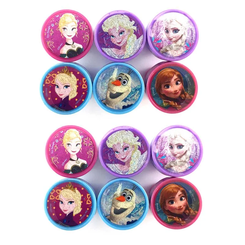 12Pcs 2x6 Anna Elsa Cartoon Round Stamp Toys for Children 12pcs DIY Handmade Craft Students Stamps Toys Book Decro Teacher Seal Kids Art Toys - Цвет: 12Pcs 2x6 Anna Elsa