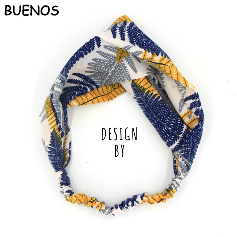 BUENOS Летние волосы в стиле бохо Опечатка Повязки на голову для женщин Ретро Крестовые узлы Турбан Бандажные банданы Аксессуары для волос.