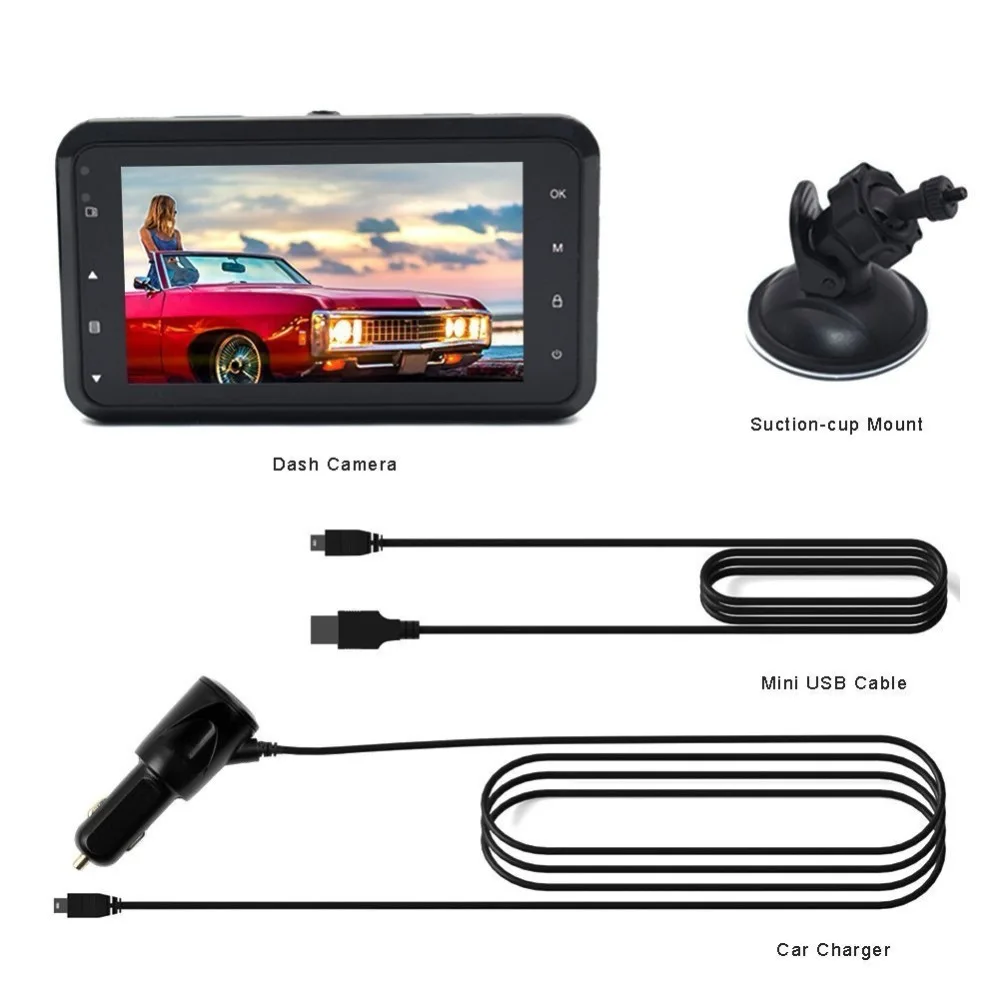 Двойная Автомобильная камера DVR 1080P Автомобильный рекордер 3 дюйма 150 градусов 6 Led