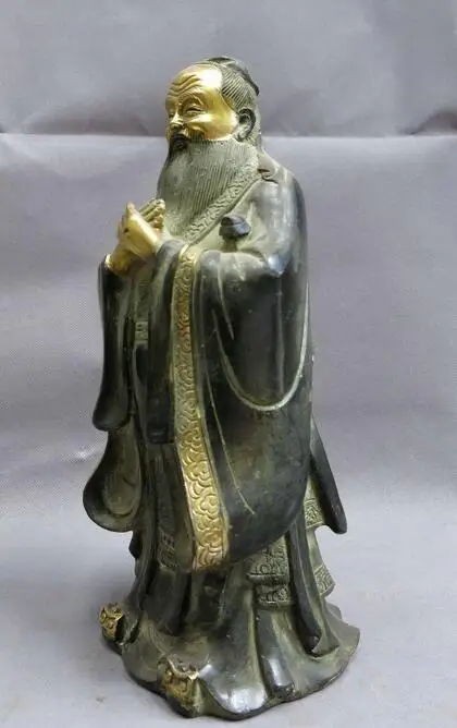 11 &quotкитайская Бронзовая позолоченная резная скульптура Конфуцианская статуя