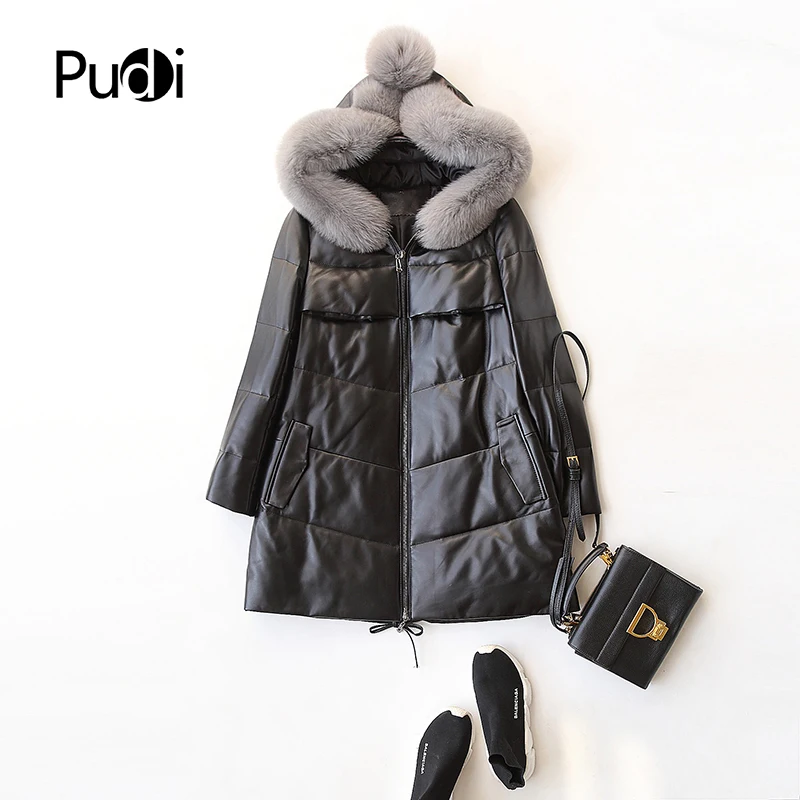 PUDI A27554 Новое модное пальто осень/зима пальто из натуральной кожи с капюшоном из лисьего меха женская мотоциклетная куртка для отдыха