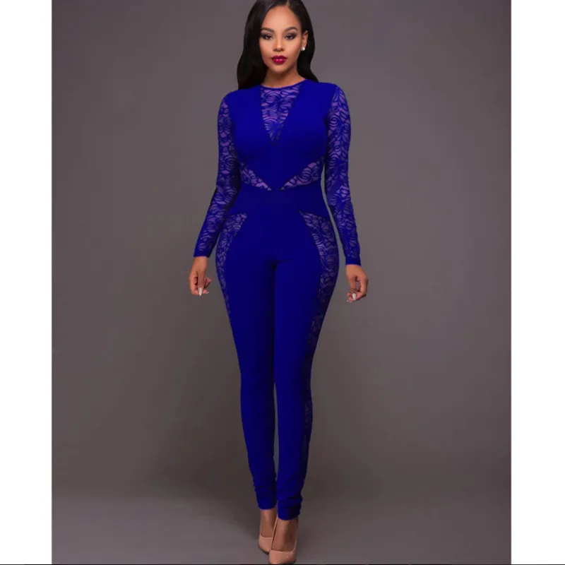 2017 осень-зима Для женщин Одна деталь Комбинезоны для с длинным рукавом Глубокий V