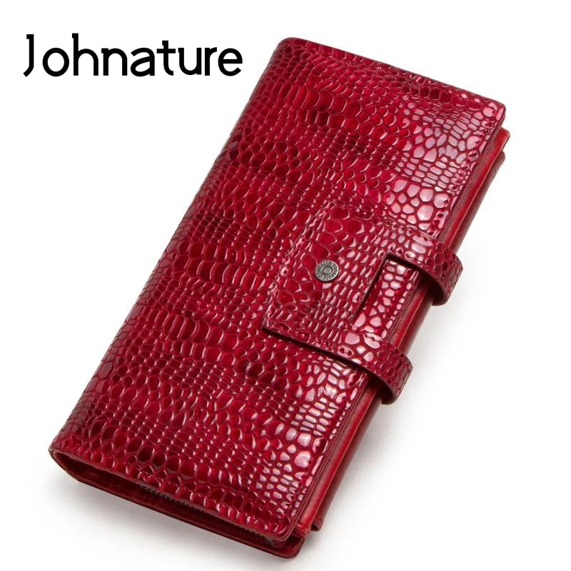 Женские повседневные кошельки Johnature длинные из натуральной кожи аллигатора на