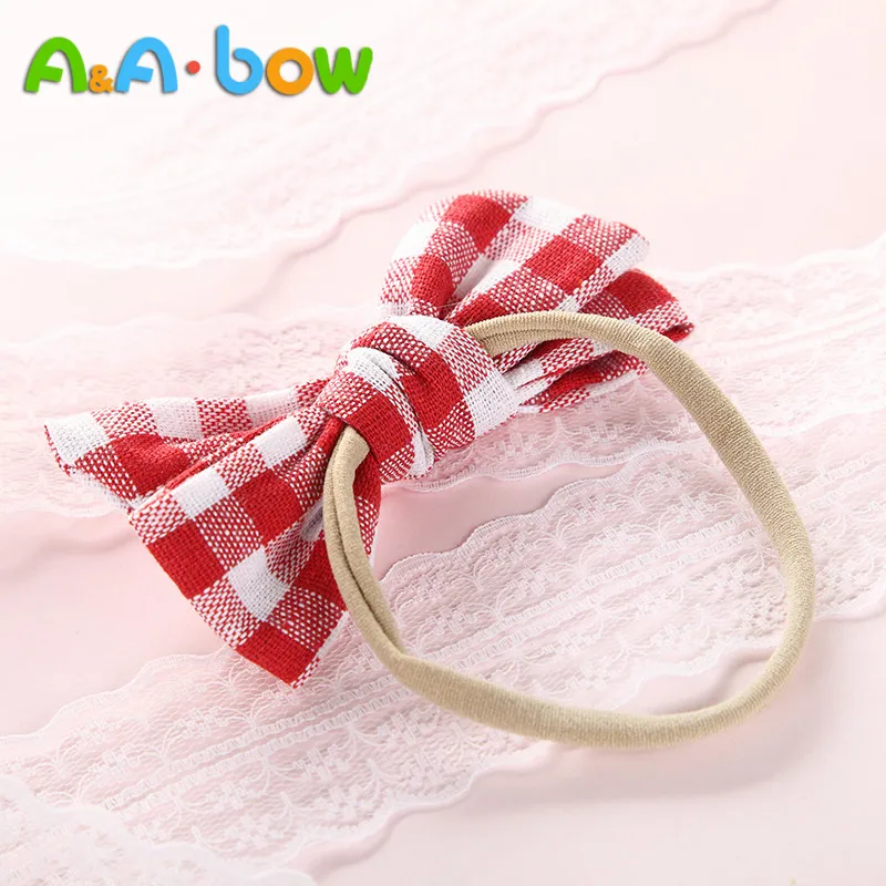 1PCS Plaid Bow Hair Band Baby's Nylon Headband Baby`s Girl Elastic Cute Tiara Accessories HairBand | Детская одежда и обувь