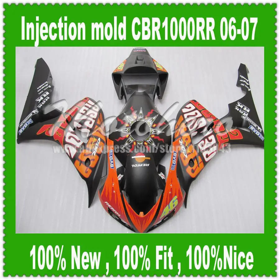 

CBR1000RR 2006 2007 INJECTION MOLDED Fairing for honda CBR 1000RR 2006-2007 CBR1000RR CBR1000 2006 2007 06 07 Matt black W324d