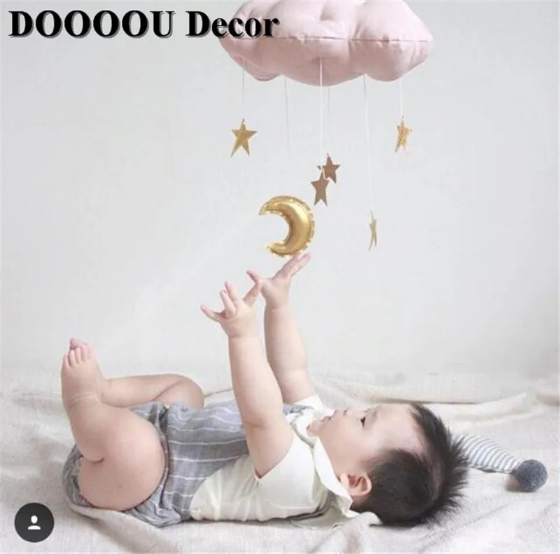 Pink Cloud glod star Милый детский мобильный хлопковый шатер с Луной и звездой, Настенный декор, игрушки в скандинавском стиле, декор для детской комнаты, реквизит для фотосессии, декор для детской спальни - Цвет: Pink Cloud glod star