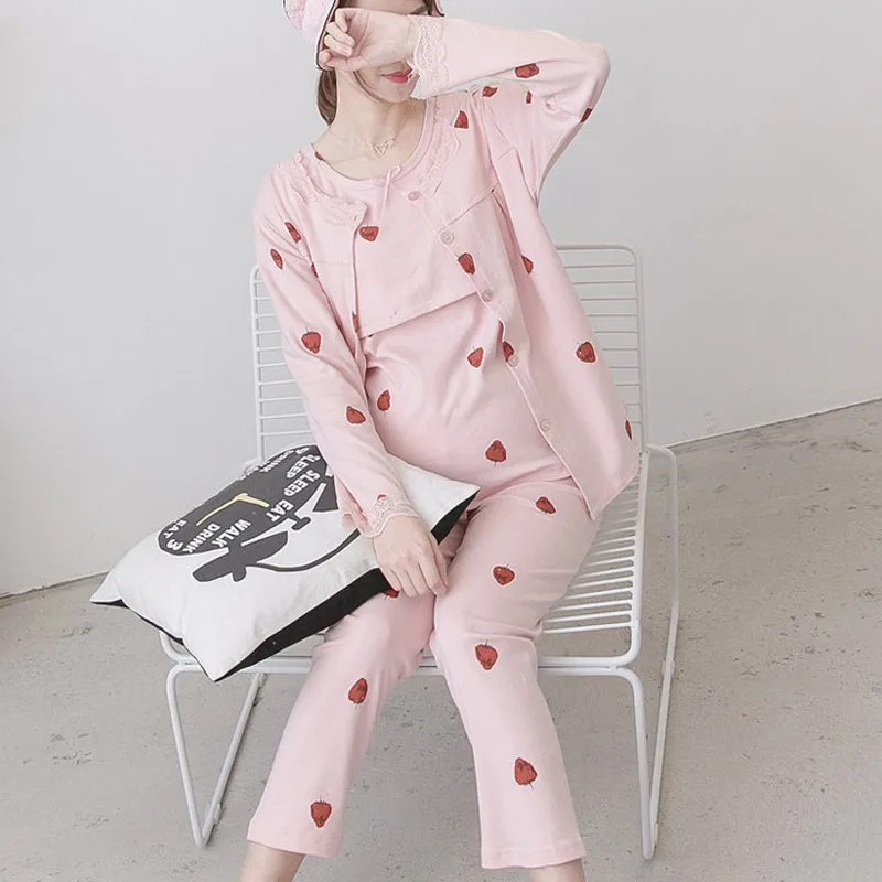 3 PCS Set Printed Cotton Maternity Nursing Sleepwear set Fashion Comfort Nightdress Home Wear A003 | Мать и ребенок