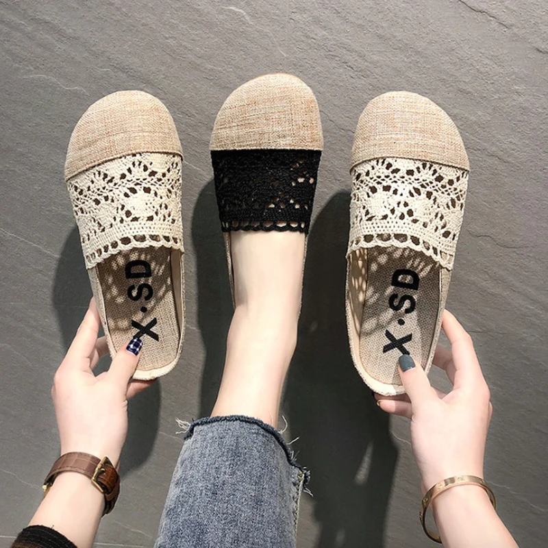 Женская обувь на плоской подошве женская повседневная из пеньковой ткани