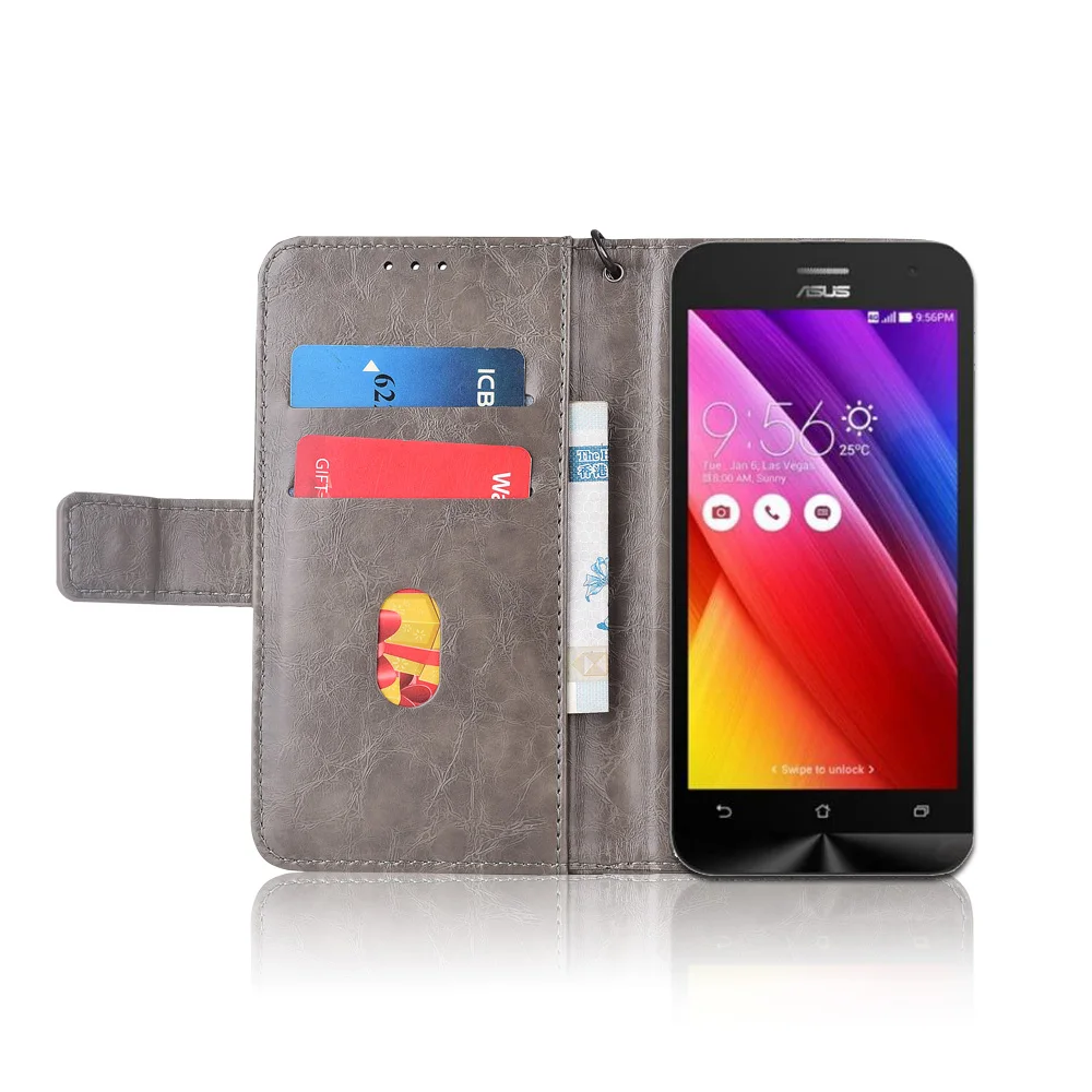 Кожаный чехол-книжка с ремешком для ASUS ZenFone 2 ZE500CL Fundas 100% | Мобильные телефоны и