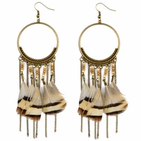 bohemian gypsy resin beaded fashion bronze drop earring feather chain tassel long earrings for women fashion turkish jewelry