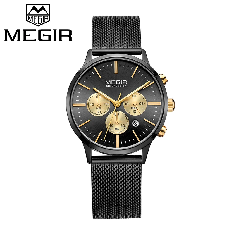 S Black Gold MEGIR Роскошные Брендовые женские кварцевые часы, женские модные повседневные наручные часы, женские многофункциональные водонепроницаемые часы, Relogio Feminino - Цвет: S Black Gold