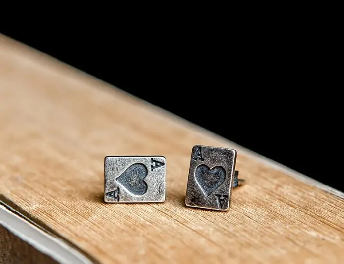 Personalized Heart Playing Poker Cards Stud Earrings Genuine 100% 925 Sterling Silver Punk Style Jewelry | Украшения и аксессуары