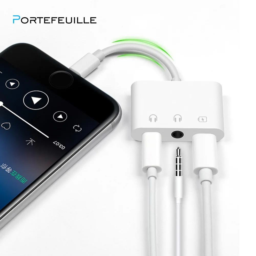 Адаптер PORTEFEUILLE CD3.5mm 3in1adapter для iphone наушники Аудио двойной адаптер 6 7 8 plus XS X XR XSMAX