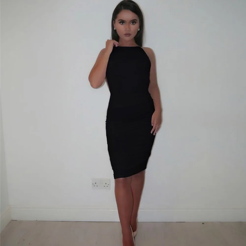 2019 best seller sexy dress 2 color solid black white ukraine women summer dresses sequin chain bodycon backless Mini | Женская одежда