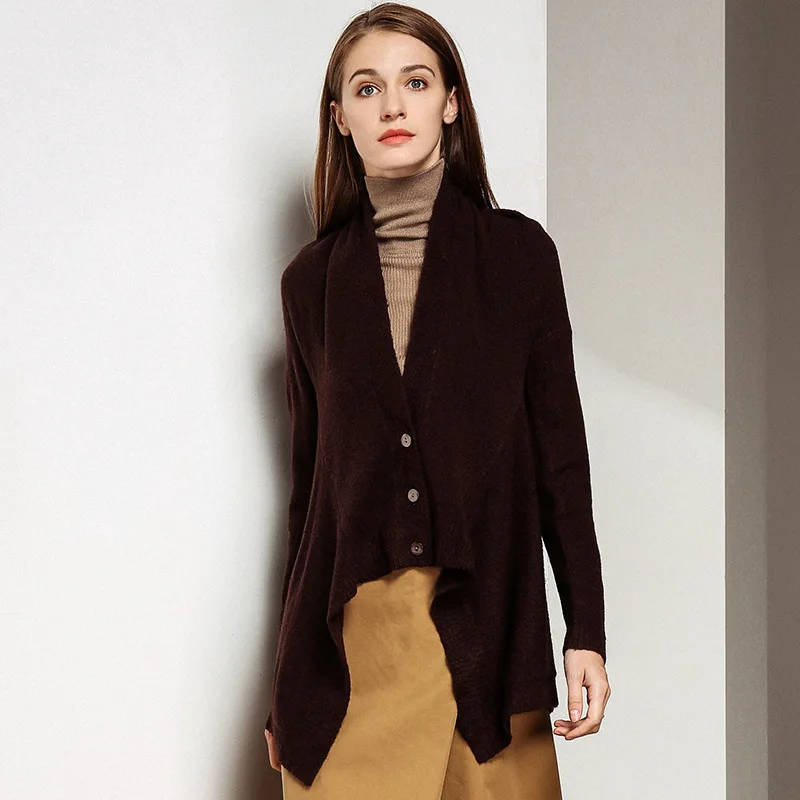 Asymmetrical Cardigan Sweater Women Elegant Shawl Collar Drapped Knitted Cardigans Fashion |
