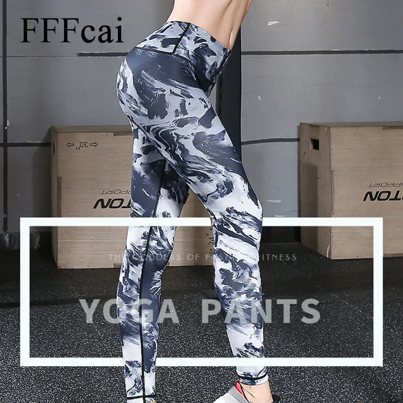 FFFcai Women High Waist Yoga Pants Printed Fitness Legging Elastic Sport Gym Workout Running Leggings Dance Trousers | Спорт и