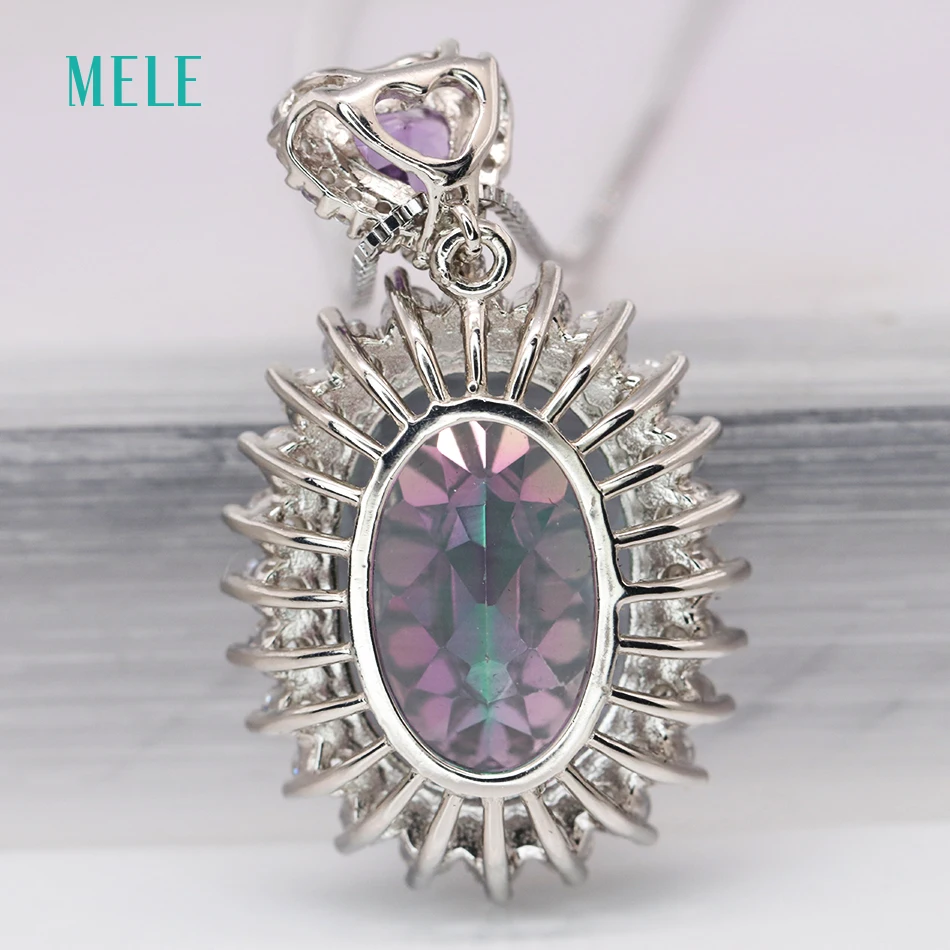 Меле натуральный мистический кварт серебряный кулон Овальный 13 мм * 18 с