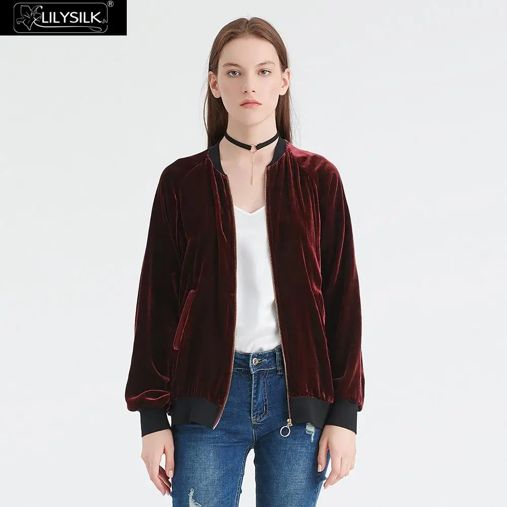 Куртка LilySilk женская базовая бейсбольная куртка из шелка и бархата|Женские плащи