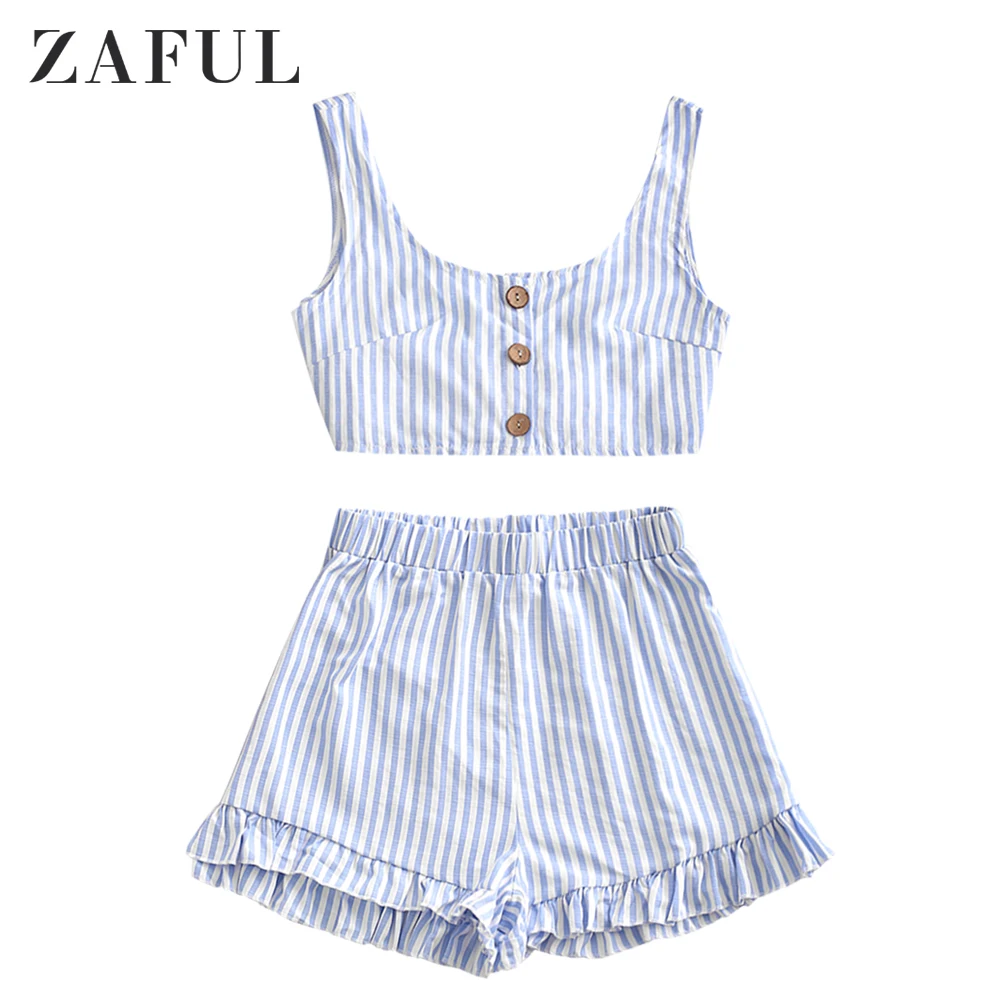 ZAFUL Полосатый U-образный вырез на пуговицах Сексуальный топ без рукавов с