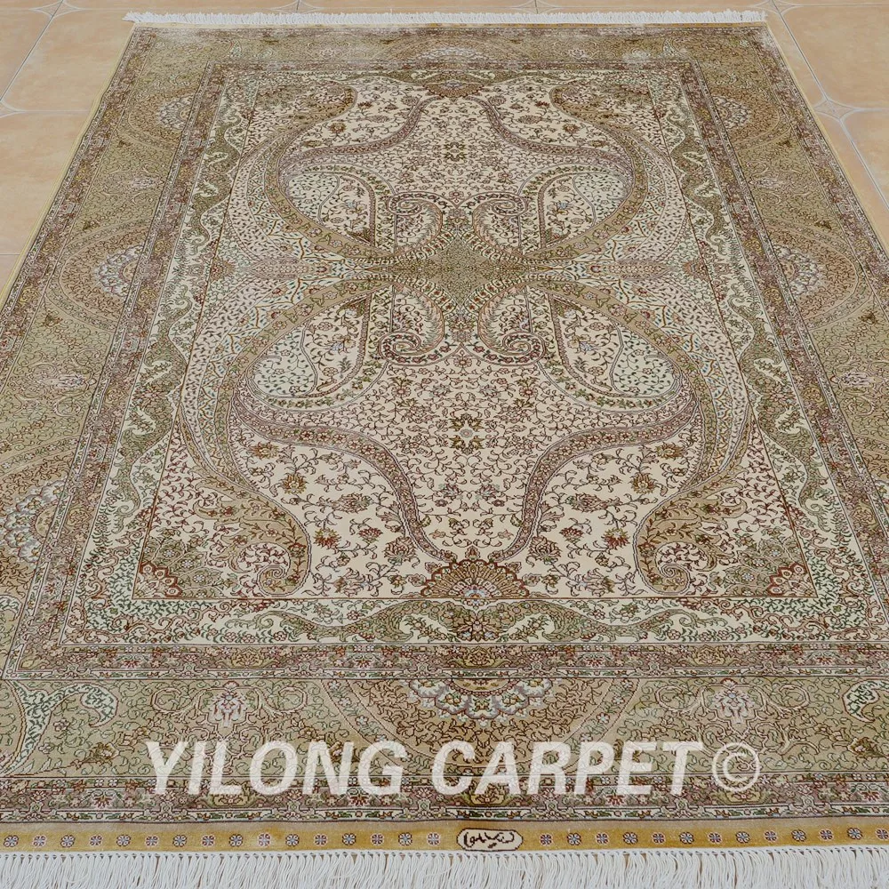 Yilong 5 'x 7 5' иранский шелковый ковер бежевый изысканный персидский Восточный