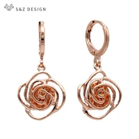 sz spring new 6 color rose flower 585 rose gold cubic zircon earrings korean for women fashion fine cute jewelry
