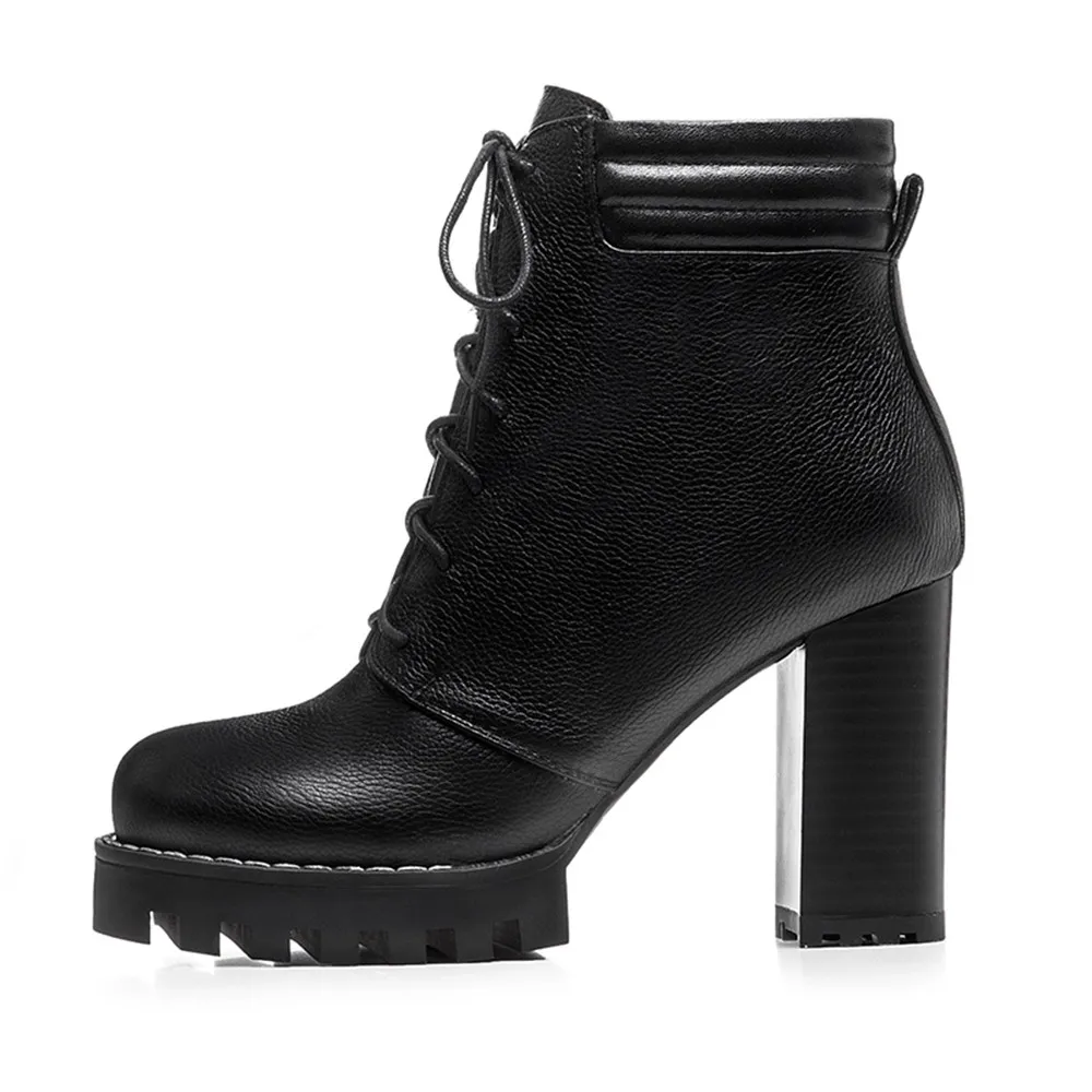 black cowhide MORAZORA/; большие размеры 35-41; ботинки с острым носком; женские ботильоны из натуральной кожи на шнуровке; Осенняя обувь на платформе и высоком каблуке; Цвет Черный - Цвет: black cowhide