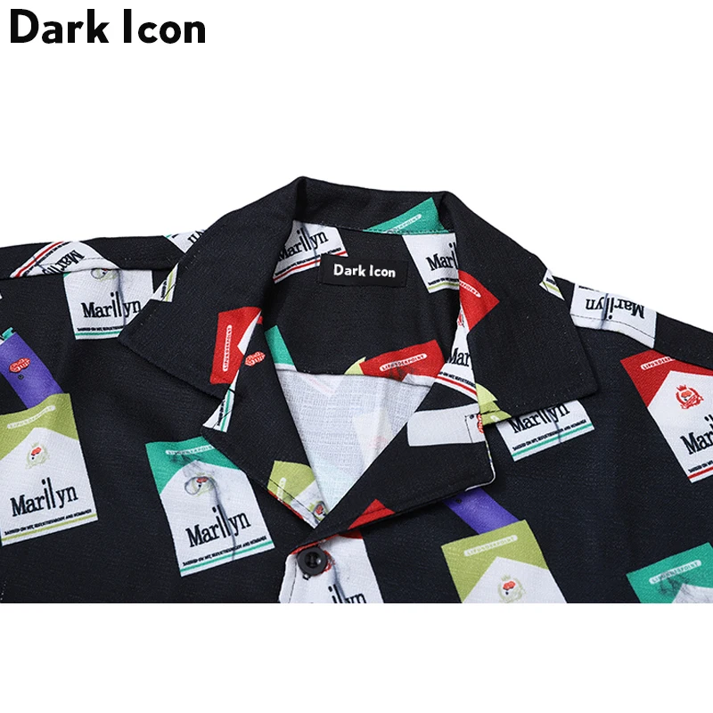 Мужская рубашка с разрезом сбоку DARK ICON летняя в гавайском стиле отложным