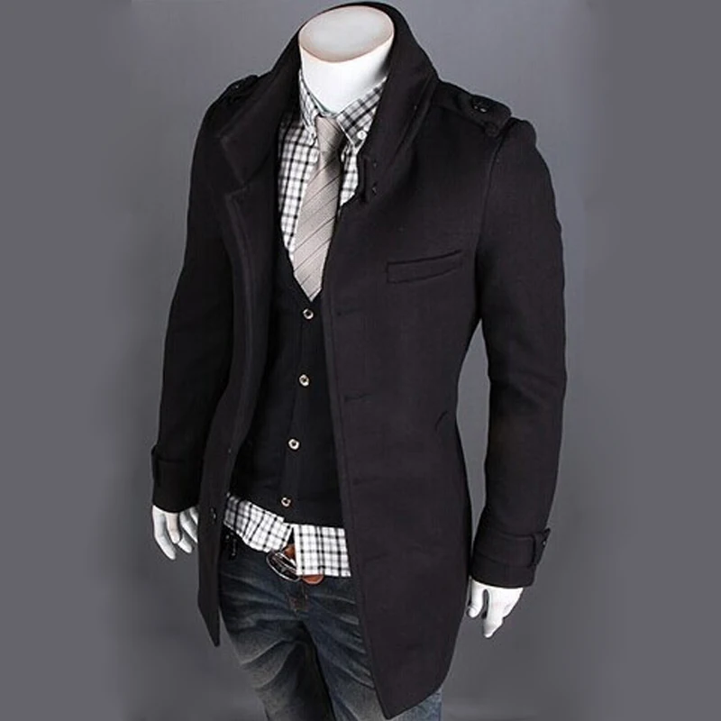 ZOGAA English style Wool Winter Men Coat Slim fit Overcoat men Double Stand Collar Fashion clothes Long male Trench coat | Мужская