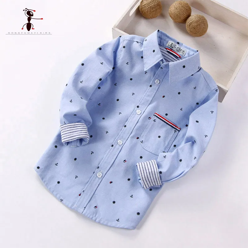 

Kung Fu Ant 2018 Brown Long Sleeve Shirt Spring Autumn Turn Down Collar Blouses Cotton Clothing for Kids 2384